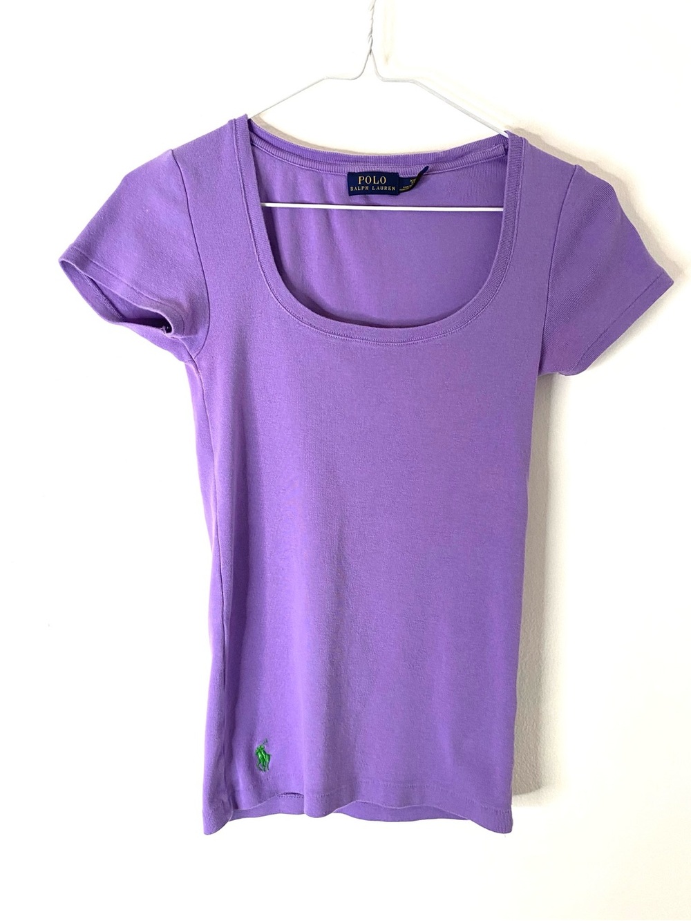 Polo Ralph Lauren Purple Scoop Neck Tee Green Pony Logo Cotton Shirt